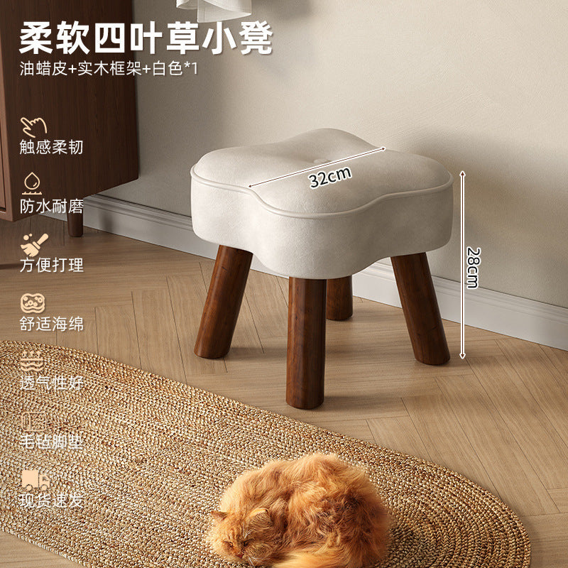 Cream wind small stool solid wood high stool living room small bench sofa stool low stool makeup stool home door shoe changing stool