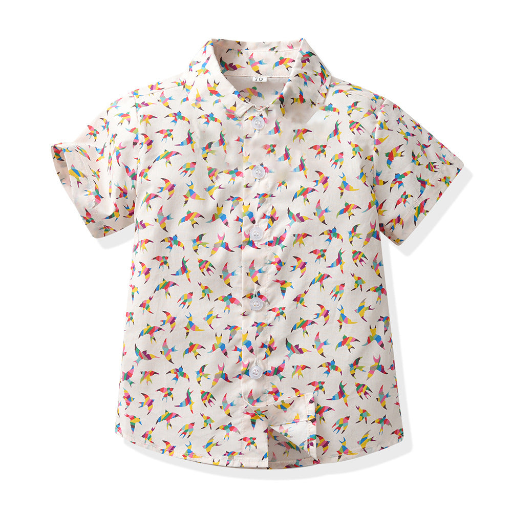 European and american cross-border children's clothing: dad & son vacation outfit, family matching beach style short-sleeve boy's floral shirt