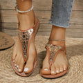 export women's flat flip-flop sandals with metal decorations - new summer casual elastic band beach sandals