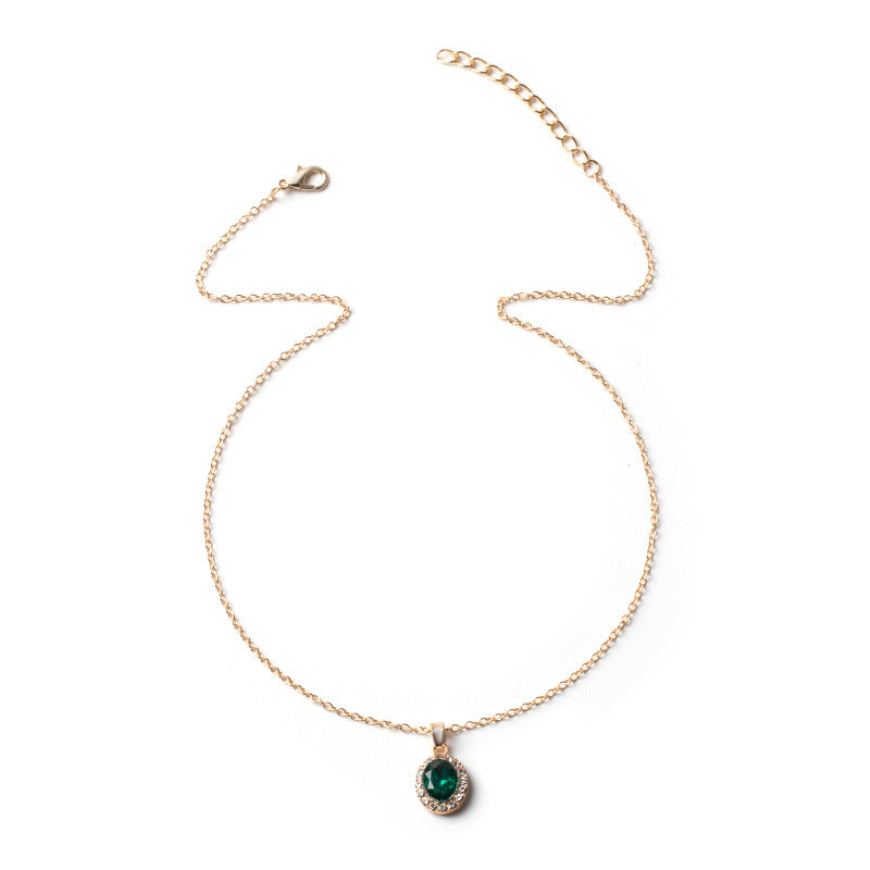 Wholesale crystal gemstone necklaces - european & american cross-border style, unique oval jewelry, fashionable round clavicle chains, alloy pendant for women