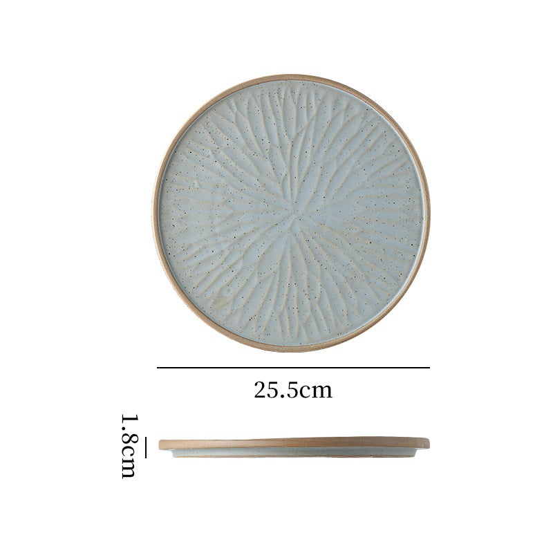 Stylishretro creative ceramic tableware kiln turned flat plate restaurant hotel stoneware western food steak plate japanese round plate