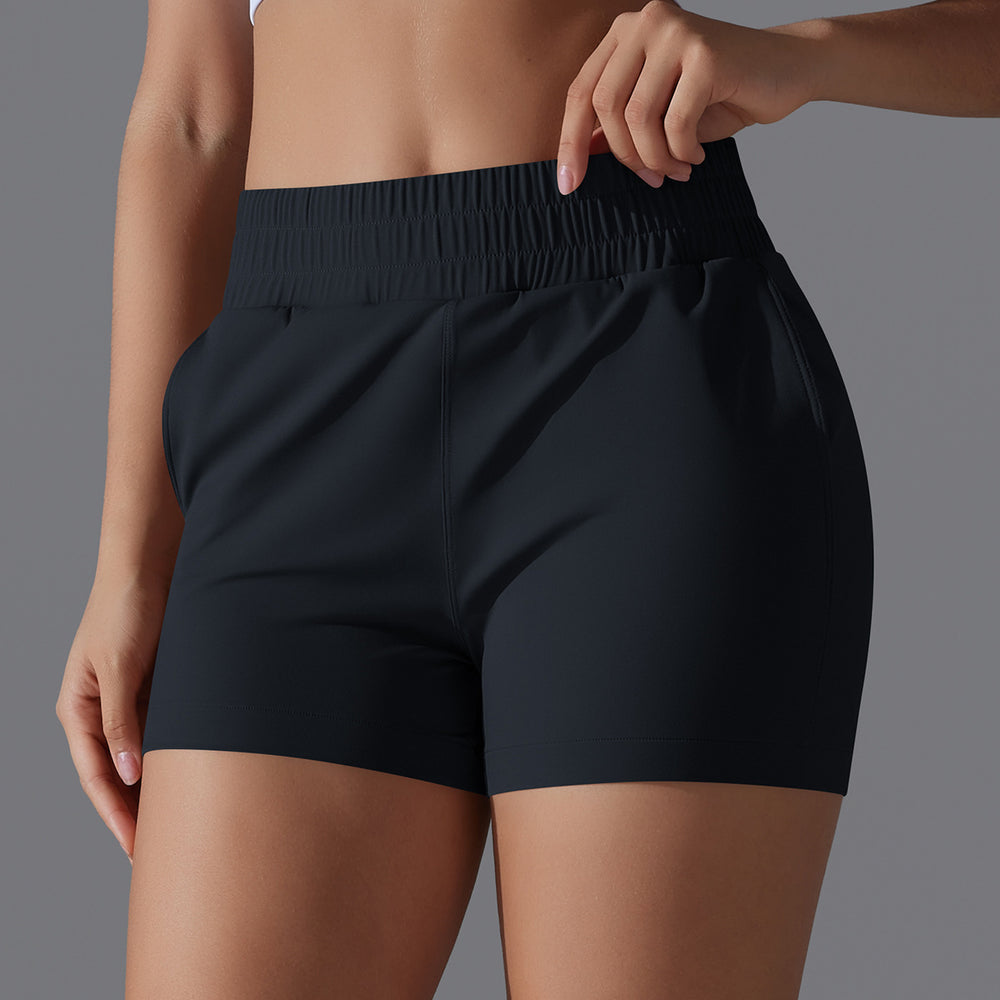 Fashion nude tight flap pocket pants yoga pants tummy control butt lift sports shorts quick-drying breathable running elastic fitness pants