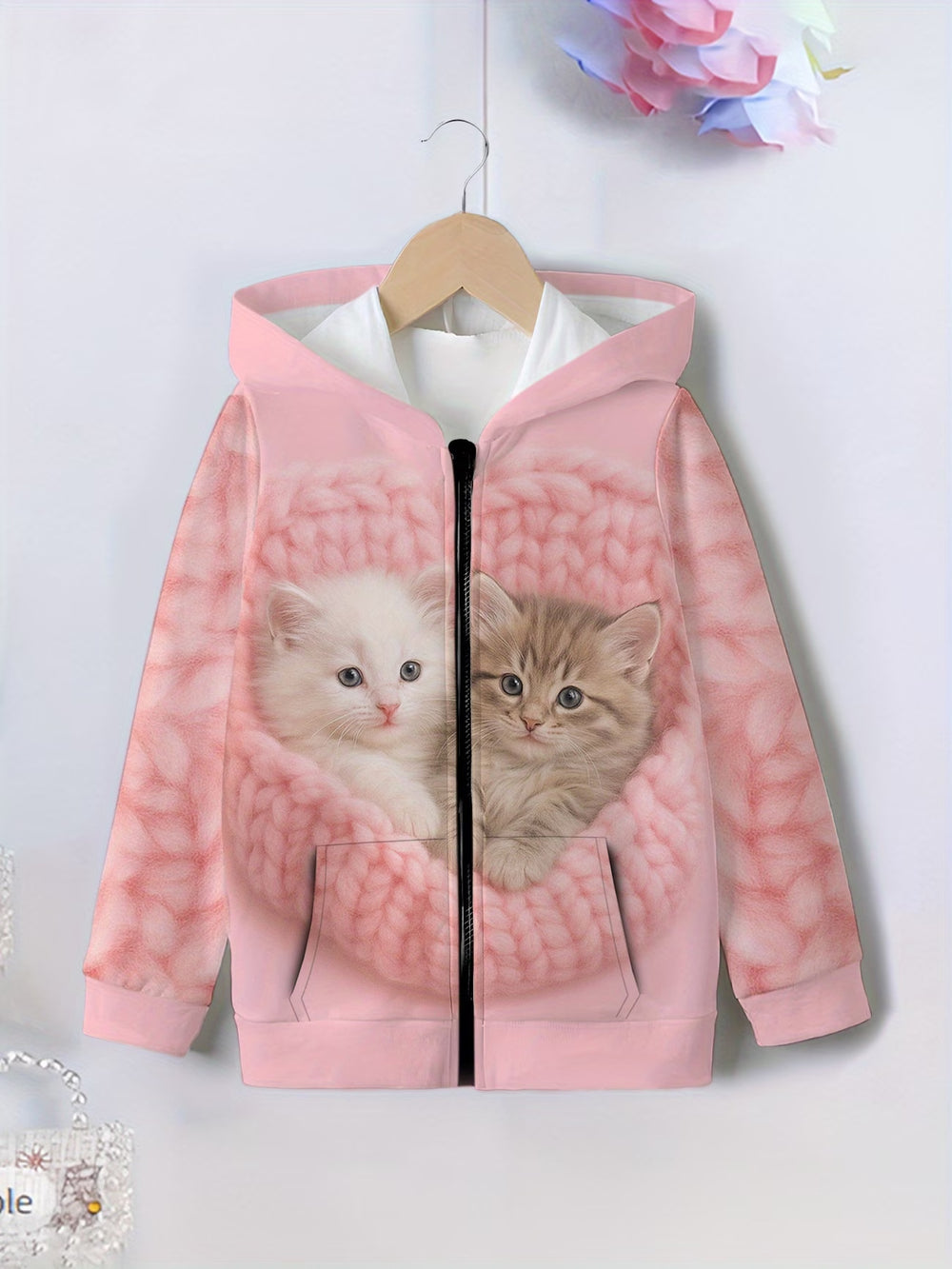 Kids' hoodie jacket, cross-border hot seller: cute cartoon print fashion zip-up hoodie for girls, dropshipping available