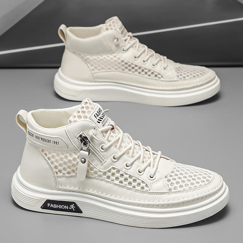 2026 spring trendy new hollow-out mesh breathable chunky sole casual men's shoes - hot selling versatile anti-slip high-top sneakers
