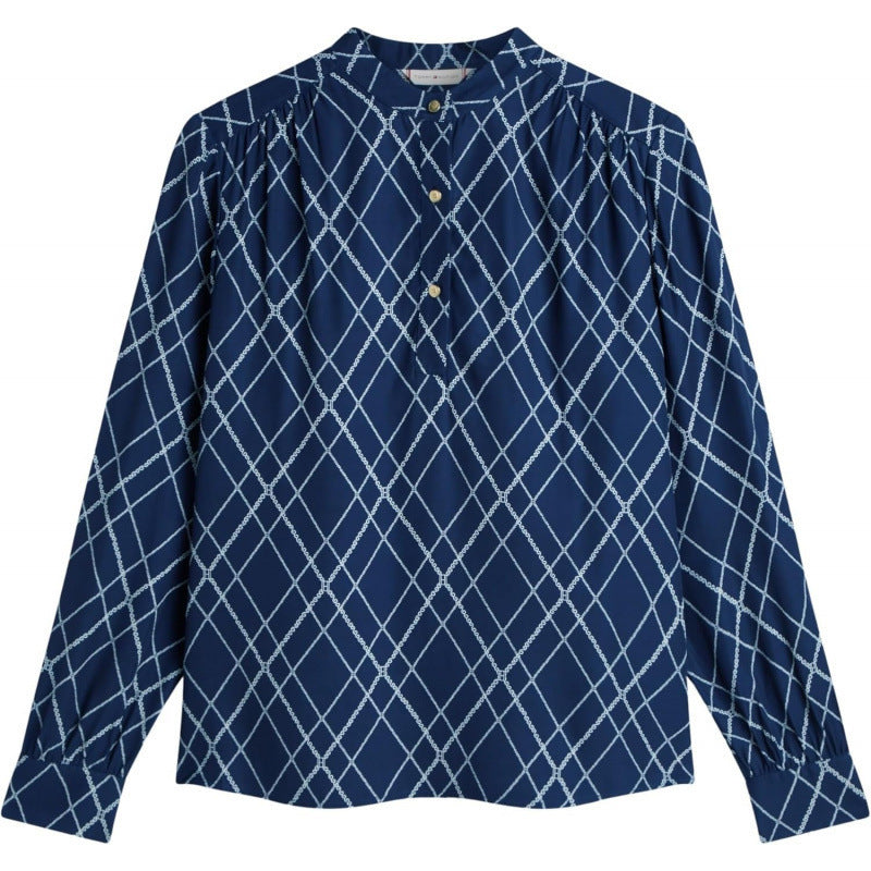 Amazon fashion blue plaid long-sleeve shirt for women,  spring new arrival, stylish and elegant loose-fit top