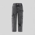 kidsjeansfashion style star printing large flap pocket pants gray girl loose pants cool children's clothing pants