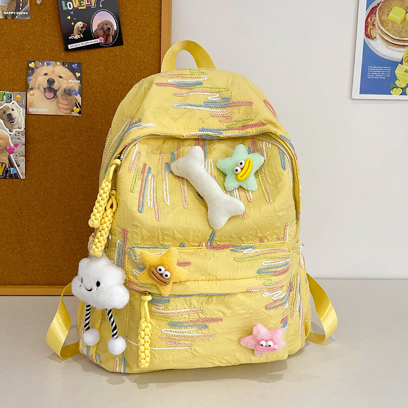 School bag backpack Korean version of girls' high-value school bag color striped casual backpack cute girl travel bag