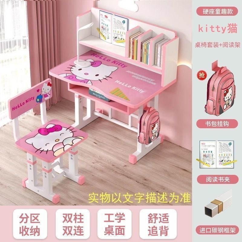 Children's desk study table - adjustable height, writing desk, homework table and chair set with modern bookshelf - school desk and chair