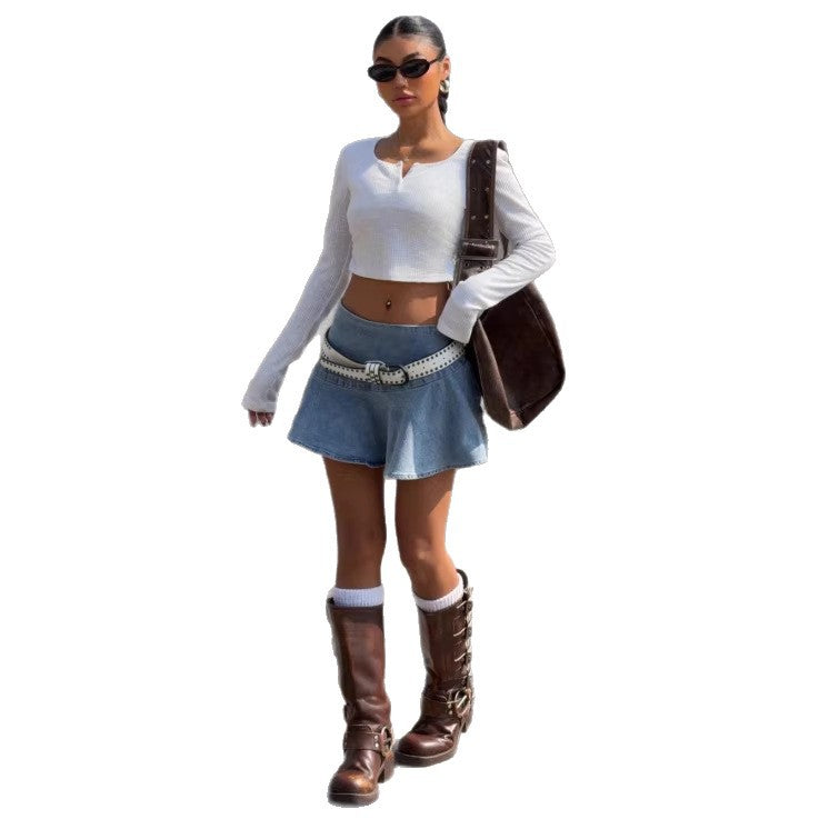 Amazon, tiktok, pinduoduo, cross-border e-commerce, european and american women's denim midi skirts