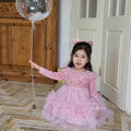 Girls' autumn dress new arrivals : stylish and cute puff sleeve sequin mesh tiered cake dress for little girls