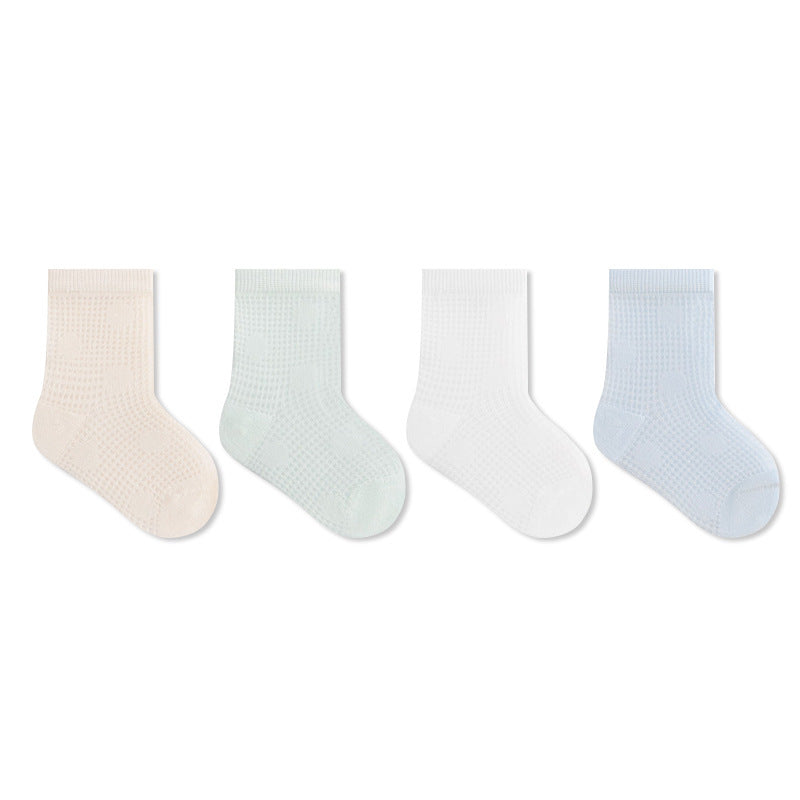 Babylon baby socks mulberry silk solid color breathable mesh class a cotton infant seamless boys and girls kids socks