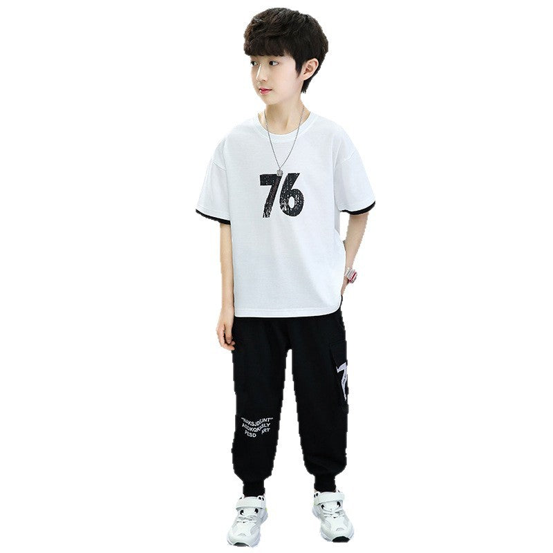 Kids' boys' summer outfit set  new style, korean style short-sleeve summer clothes for older boys, stylish and trendy