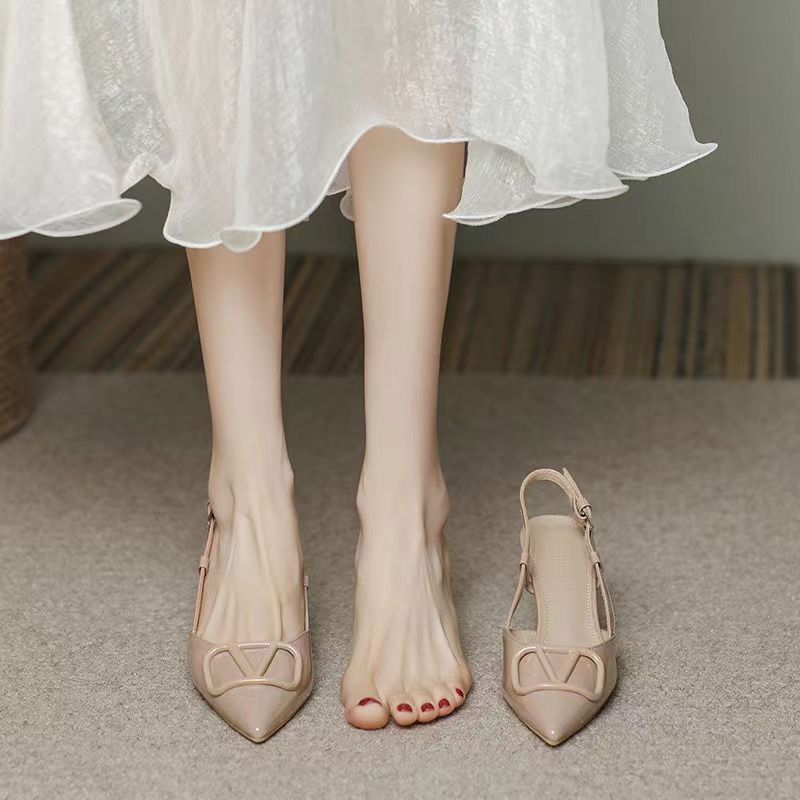 High heels women's french spring summerflats wedding shoes plus size fashion 2024 nude tweed styleeasiest for match stiletto toe