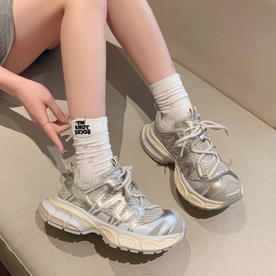 Mesh breathable trendy chunky platform sneakers for women - 2026 summer new arrival, comfortable niche design, street style athletic shoes