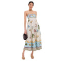 cross-border  women's new elegant high-waisted cotton linen printed camisole casual fashion dress