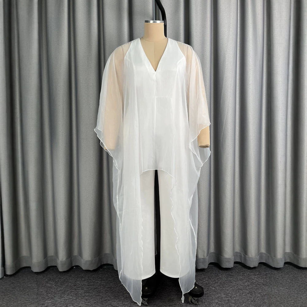fashionpure colorelegant flowy deep v neck jumpsuit loose chiffon blouse robe wide leg jumpsuit