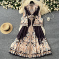 French retro floral print flared sleeve dress - women's spring belted single-breasted design, luxe & elegant maxi dress