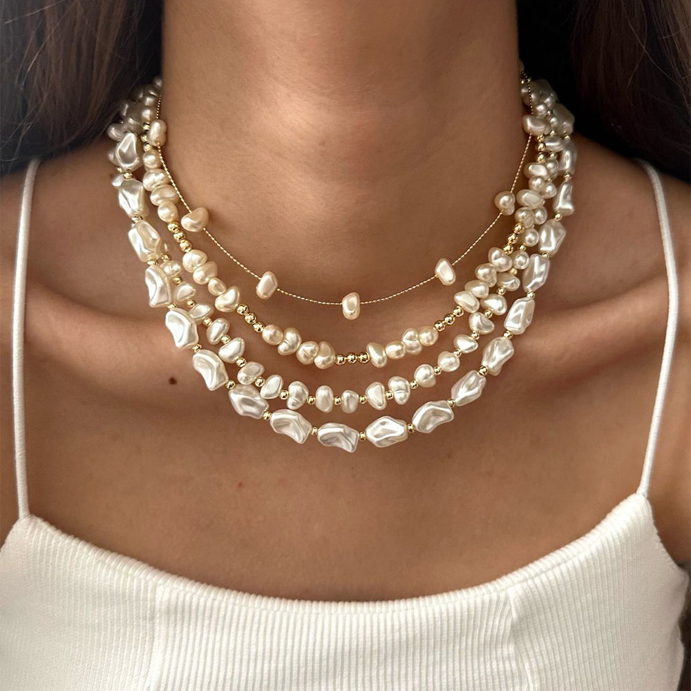 Irregular imitation pearl necklace wholesale european and american cross-border jewelry retro accessible luxury high-end stacked clavicle chain jewelry