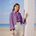 European and american cross-border  summer new arrival: loose-fit, lightweight long-sleeve casual shirt with open front, collared top, versatile blouse