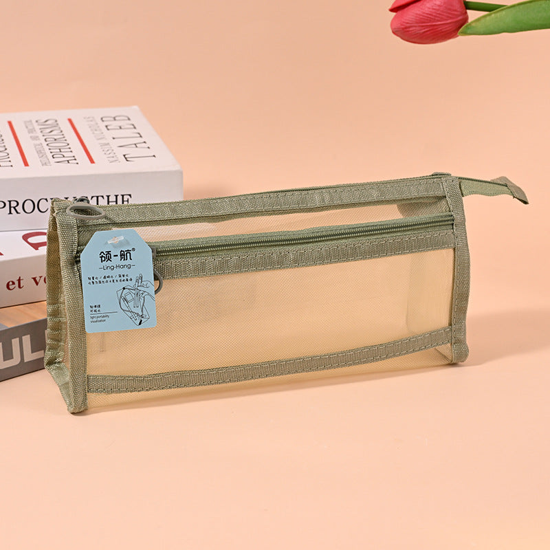 Factory direct sales three-dimensional large-capacity student pencil bag, simple transparent mesh stationery box, triangular universal stationery bag