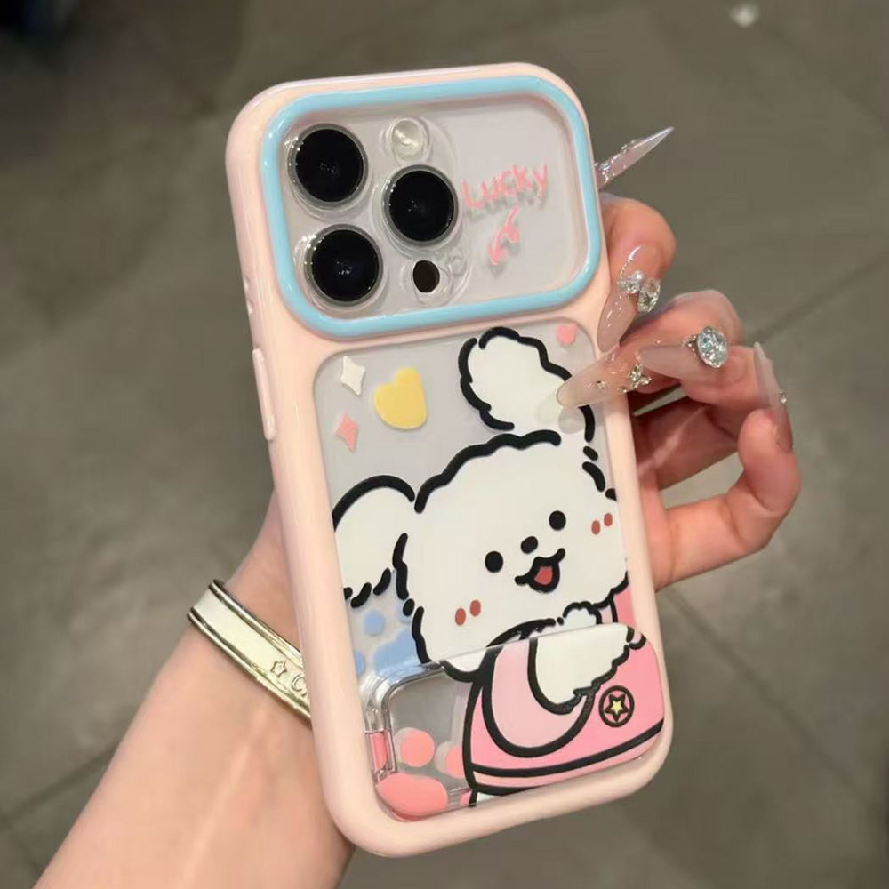 Suitable for apple 17 mobile phone case, soft and cute, healing, contrasting color frame, cartoon couple, puppy, heart, iphone18 hard case