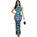 european and american style women's apparel for export -  digital print crew neck sleeveless side slit dress
