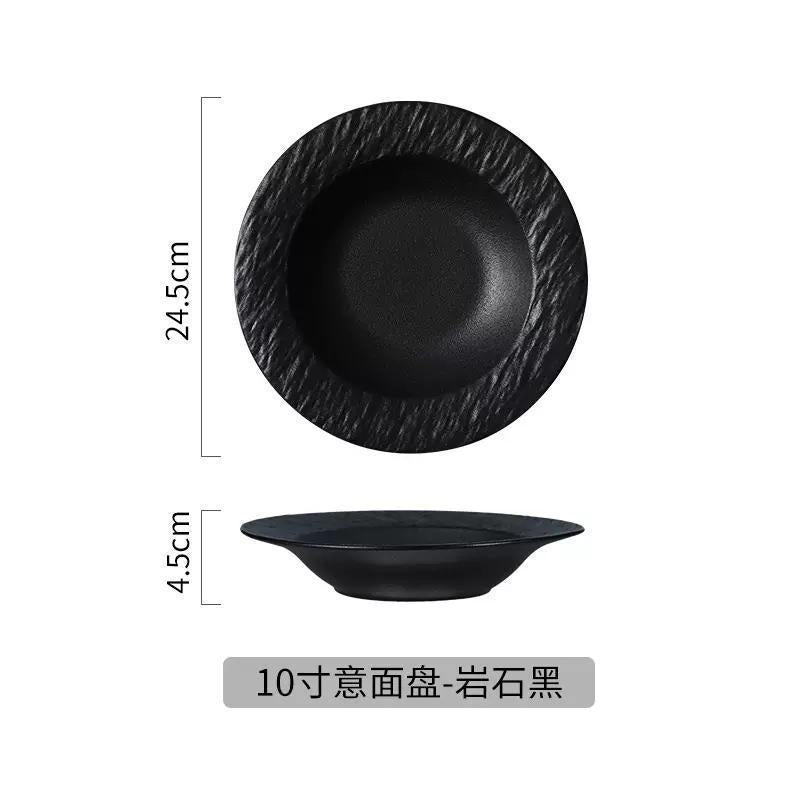 Western-style ceramic dinner plate, pasta, western food, soup plate, frosted stone pattern, black and white hotel french plate, tableware, dinner plate
