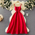Evening party dress women's royal sister classy suspender long skirt french waist elegant puffy swing dress summer