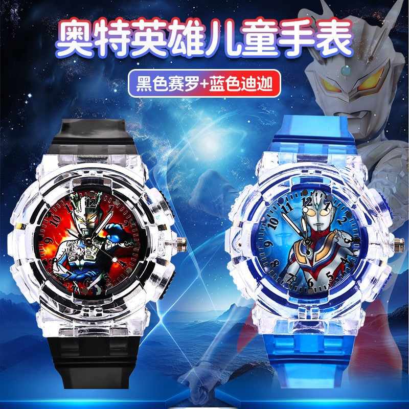 Ultraman watch kids toy boys cartoon luminous electronic watch 3-6 years old children mancero birthday gift
