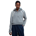 High collar half-zip hooded sweatshirt women's fleece-linedloosecontrast color sports topseasiest for matchcasualoutweard25159