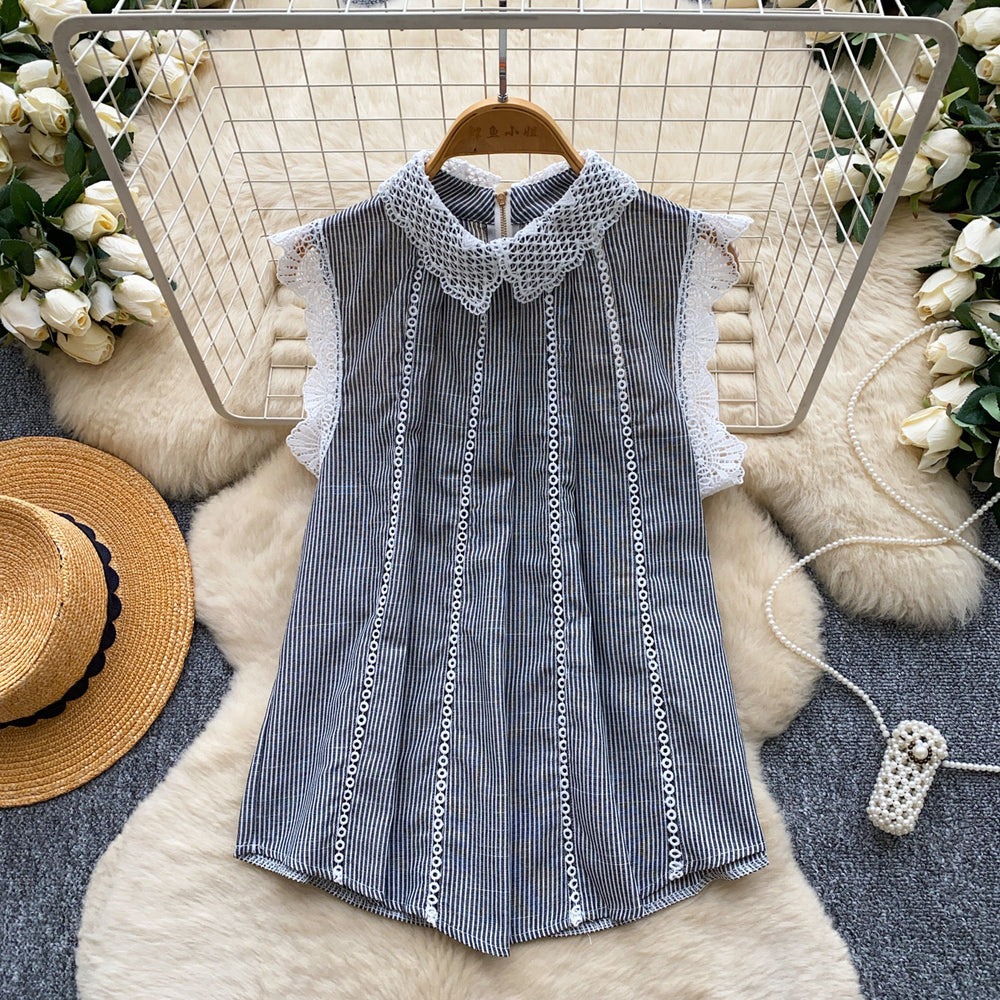 French chic white ruffle trim sleeveless blouse - women's summer, mature style, commute-friendly, age-defying, high-end elegant top