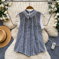 French chic white ruffle trim sleeveless blouse - women's summer, mature style, commute-friendly, age-defying, high-end elegant top