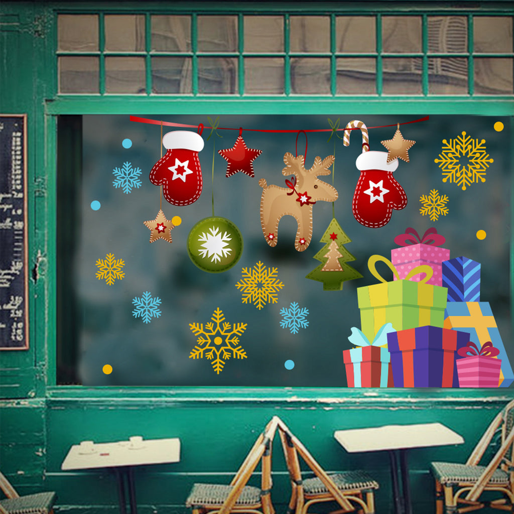 Cross-border   Christmas Day snowflake gift box sticker arrangement bedroom room living room wall sticker