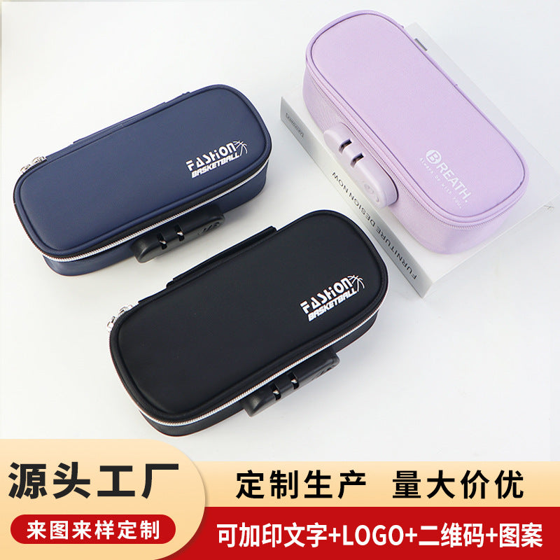 Foreign trade customized large-capacity pencil bag   password lock stationery box can be printed logo pencil case wholesale