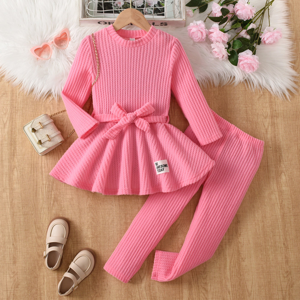 girls' autumn outfit: green ruffle skirt top and pants set - perfect for autumn loungewear or playtime