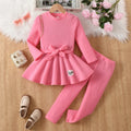 girls' autumn outfit: green ruffle skirt top and pants set - perfect for autumn loungewear or playtime