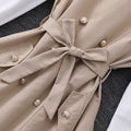 Girls' dress (sizes for mid-to-large children), double-breasted, cinched waist, faux two-piece, long sleeve dress