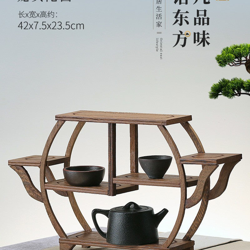 Solid wood teacup rack Chinese Bogu rack storage box table rack Pu'er teapot stove tea set accessories