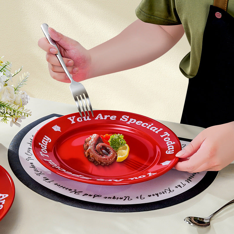 hot-selling ceramic red creative large plate restaurant hotel banquet ceramic dessert pastry food plate