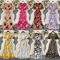 French high-end elegant heavy embroidery floral round neck lantern sleeve cinched waist slimming mermaid tail evening gown dress