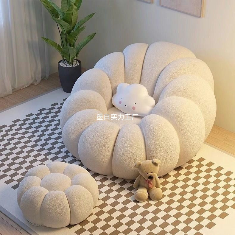 Cream wind lazy sofa reclining and sleeping pumpkin sofa leisure chair lamb wool fabric sofa single sofa