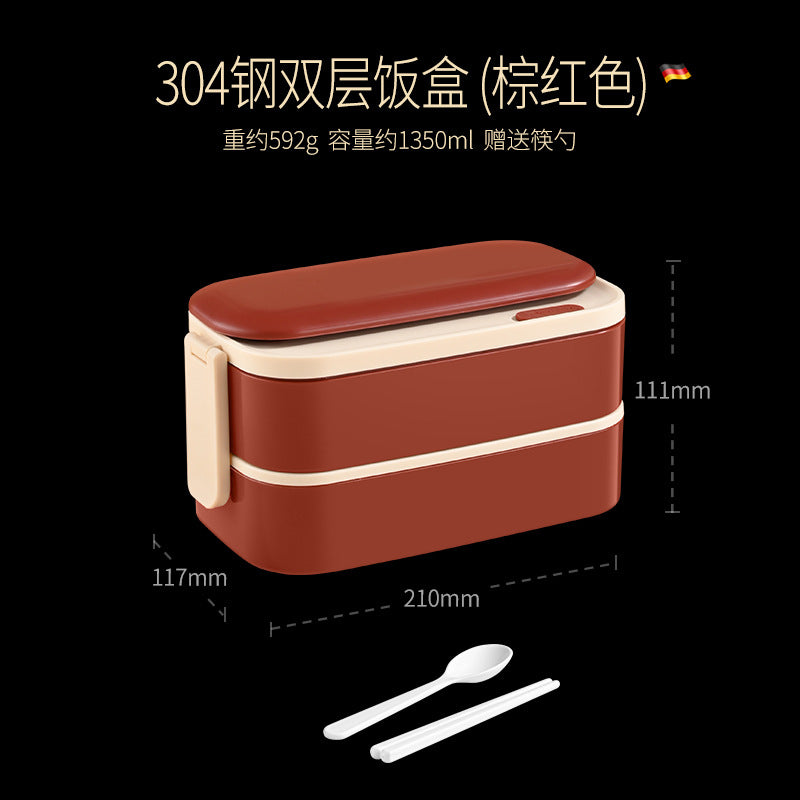 304 stainless steel thermal insulation lunch box Office workers can microwave oven can be heated portable lunch box Double-layer student lunch box