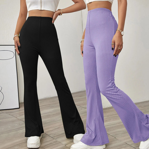 2024 spring and summer new  European and American temperament high waist and thin belt-free micro-pull knitted casual trousers women