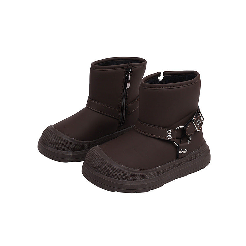 Vancahao boys' black ankle boots - new korean style for winter  - girls' casual boots - trendy cotton shoes for mid-to-large children