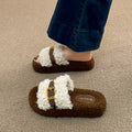 Thick sole heightened fur slippers women's outwear spring & fall new arrivalclassy leather buckle lamb wool home cotton slippers