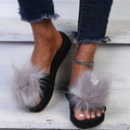 Spring/summer new women's european and american fashion faux fox fur slippers korean style outdoor one-strap slides home furry fur slippers