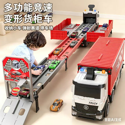 Kids' transforming ejection truck track car engineering storage container car truck boy's toy cross-border wholesale