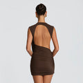 European and american women's clothing  summer new arrival casual solid color sleeveless asymmetrical ribbon slim fit backless dress - export quality