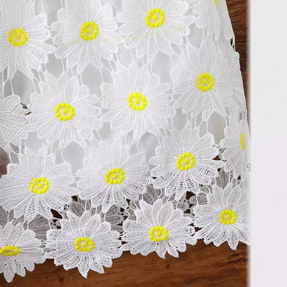 Girls' summer  new collection: pure cotton square neck candy-colored chic short-sleeve sunflower print bodycon skirt two-piece set