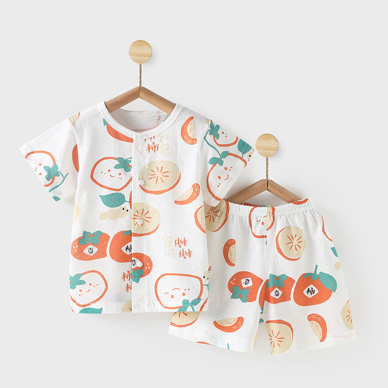 Baby short-sleeve set - summer pure cotton lightweight outfit for boys and girls, infant shorts pajamas, air conditioning clothes, children's summer apparel
